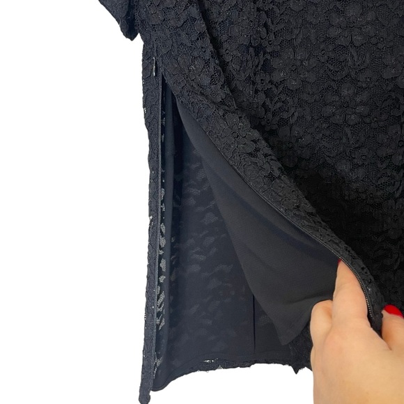 Talbots VTG Black Lace V-Neck Pullover Blouse Size 14 Short Sleeve Zip Lined NEW - Picture 8 of 12